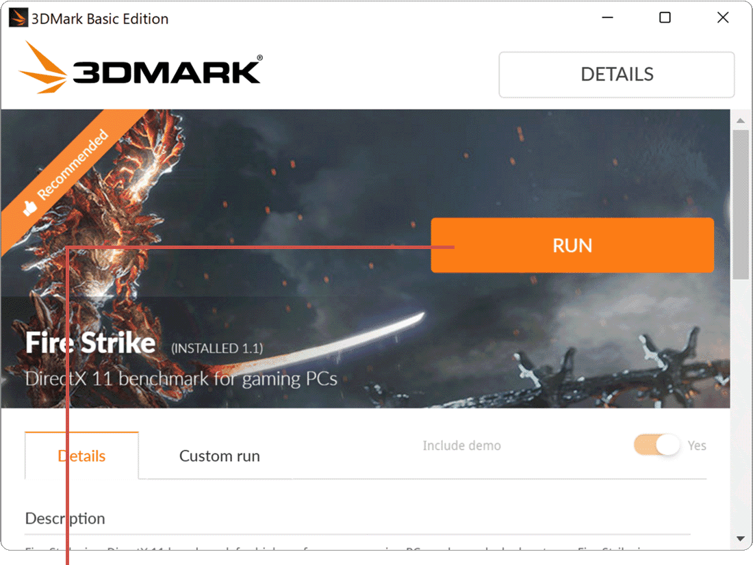 グラフィックボードの動作確認 3DMark Demo画面